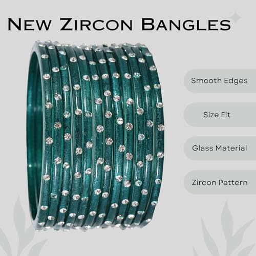 Glass Bangles with Zircon Stone Set for Daily use & Parties