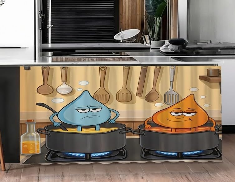 Image of Premium Printed Kitchen Sink Curtain | Washable & Dustproof Rod Pocket Counter Skirt | Perfect for Any Sink,Counter | Multicolor Cooking Theme for Home & Kitchen (150cm X 70cm) (1, Golu Molu)