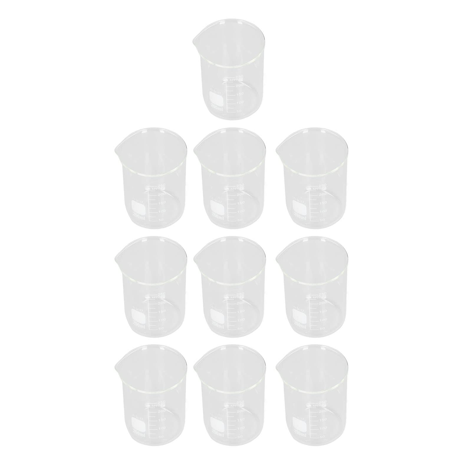 10 pezzi di vetro 8,45 once con scala di misurazione, becher laboratorio di vetro borosilicato set per esperimenti scientifici