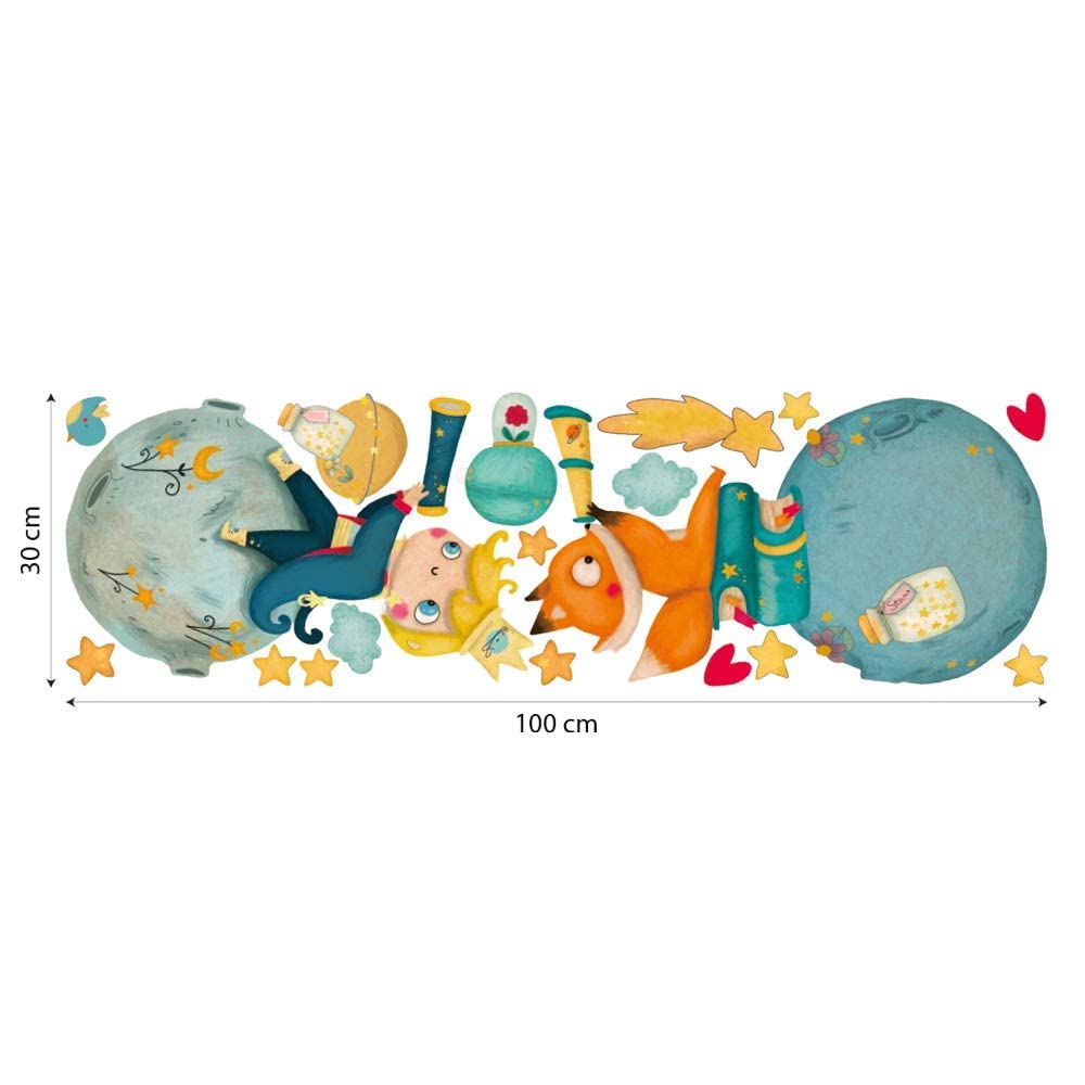 kina - Adesivo Murale Bambini Decorazione Parete Cameretta R00570 - Eco-Tessuto, Ecologico Anallergico, Riposizionabile, Effetto Carezza, Asilo Nido - Grafica Piccolo Principe e Misura 100x30 cm