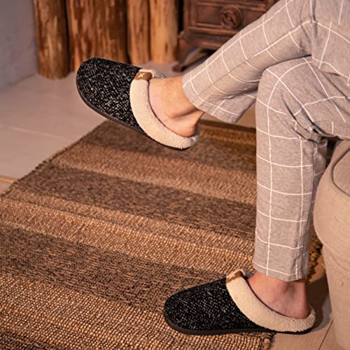 Ultraideas Mens Slippers, Carpet House Slippers For Men, Mens Gifts, Slip On Pantuflas For Men, Memory Foam, Indoor Outdoor House Shoes, Clogs With Rubber Sole(Upgrade Black, Size 9-10) #TOP4