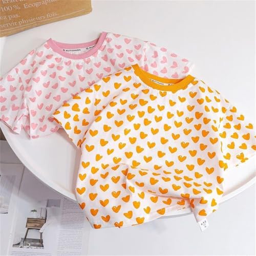 Kids Girls Cute Blouse Short Sleeve Heart Print Tee Cotton Crewneck T-Shirt Toddler Loose Causal Top Summer T-Shirt3