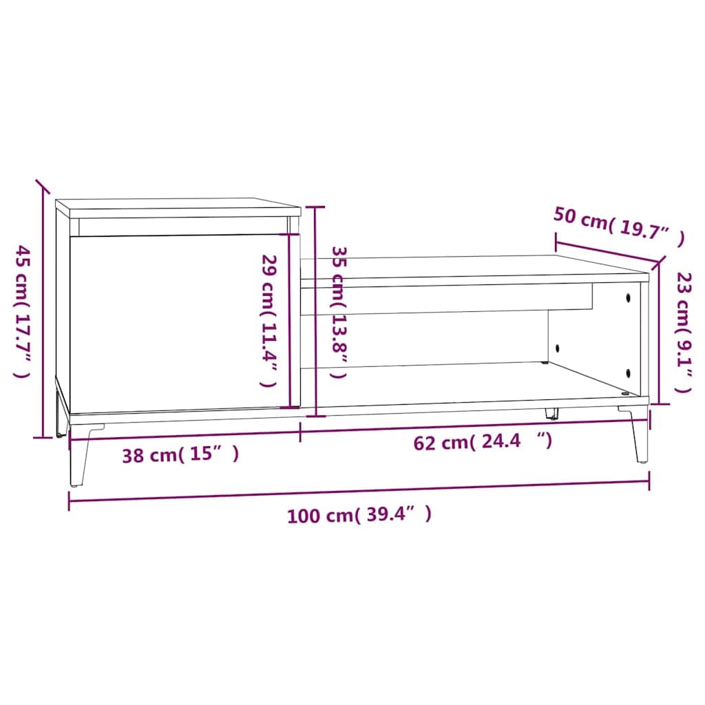 Mesa de centro negra 100 x 50 x 45 cm de madera con espacio de almacenamiento y estante para salón, sofá