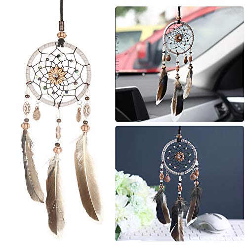 Capteur de rêves pour Voiture Suspendue, carillons éoliens intérieurs Attrape-rêves de Plumes décoratives, Ornement Suspendu à la Maison Capteur de rêves Indien, Ornement Suspendu