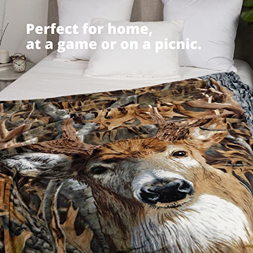 Dawhud Direct Camo Buck Deer Fleece Blanket For Bed, 75" X 90", Queen Size Woodland Fleece Throw Blanket For Men, Women And Kids - Super Soft Plush Deer Blanket Throw, Queen Size Blanket #TOP2