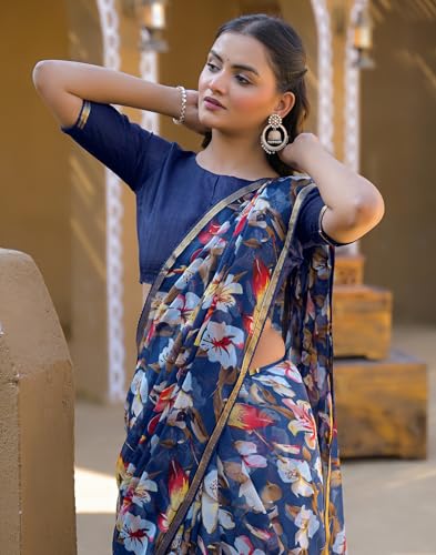 Image of SIRIL Women's Chiffon Printed Saree With Unstitched Blouse Piece