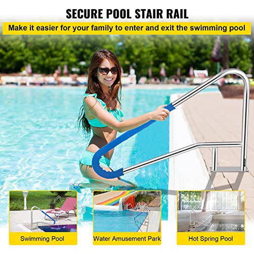 Image of VEVOR Pool Rail, 55 x 32 304 Stainless Steel, 250 lbs Load Pool Handrail