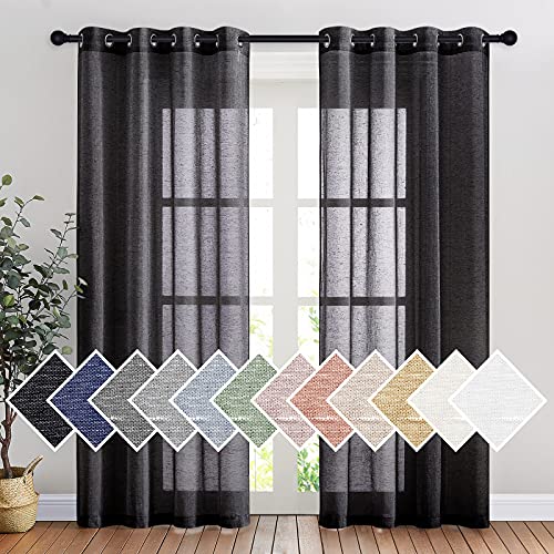 NICETOWN Black Sheer Curtains 84 inches Long, Grommet Semi Sheer Linen Drapes Privacy with Light Through for Bedroom/Living Room, W52 x L84, 2 Panels