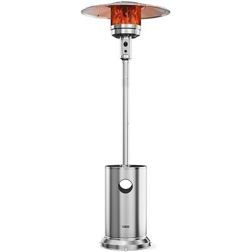 EAST OAK Anti-rust 50,000 BTU Patio Heater for Outdoor Use With Double-Layer Stainless Steel Burner, Round Table Design and Wheels, Outdoor Patio Heater for Home and Commercial, Stainless Steel