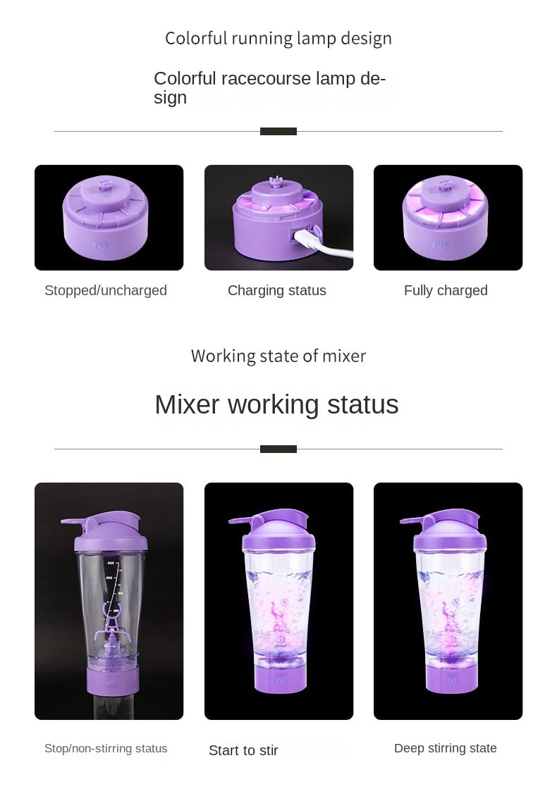 Shaker électrique portable rechargeable par USB, sans BPA, mélangeur protéiné, shaker pour boissons protéinées et substituts de repas (rose)