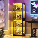 Vitrine en Verre avec LED, Vitrine pour Collection, 4 Couches Multifonction en Verre Debout,Armoir de Vitrine Moderne,Armoire de Salon de Collection,Jouets,Livres, 160x40x35cm