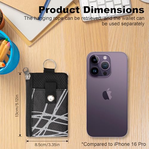 Image of Minimalist RFID Wallet with Lanyard, Multi-functional ID Case with 2 Zipper Pockets and Key Chain for Men and Women, Tactical Badge Pouch Cards Holder, Coin Purse for Travel Sports - Two-Tone