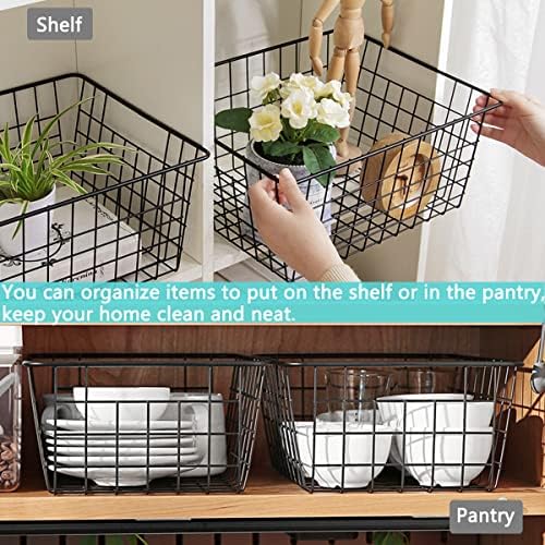 AYSUM 4PCS Wire Storage Baskets,Metal Basket for Pantry Organizer Storage, Wire Basket Suitable for Home,Office,Kitchen - Black 4pack