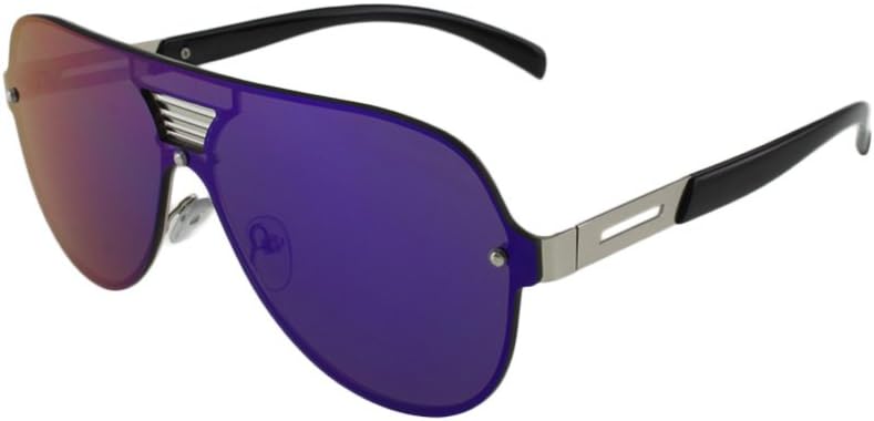 Everest - Reflective Mirror Lens Shield Sunglasses with Metal Temple Accents Includes Microfiber Pouch (Silver/Green Mirror)