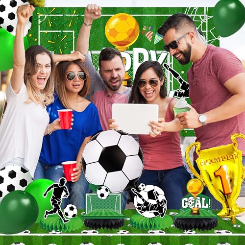 jenlion Soccer Birthday Party Decorations, 120Pcs Kit with Tablecloth, Backdrop Banner, Cake Topper, Balloons, Centerpieces & More for Boy by jenlion - Used condition - Image 6
