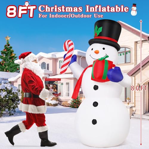 GOOSH 8 FT Christmas Inflatables Snowman and Gift Box with Built-in Music & 360° Rotation Colorful Projector LED Light, Blow Up Snowman Outdoor Christmas Decoration for Holiday Xmas New Year image 2