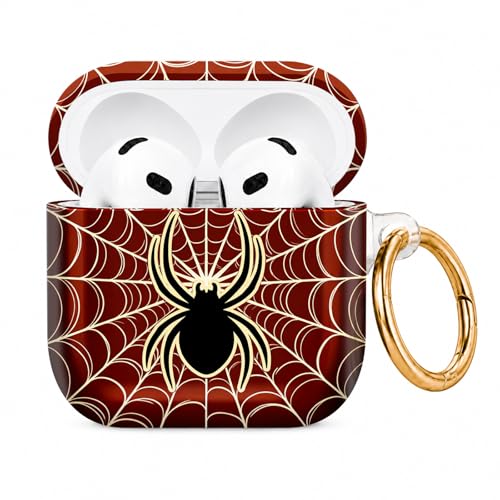 ZHIZHEND Compatible with AirPod 4 Case 2024 Hard Shell Protective Cover with Gold Ring Keychain Cute Anti-Scratch Case forAirpod 4th Generation Women Men - Spider Web Art