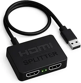 Divisor HDMI 1x2 4K – Splitter Duplicador de Tela com 2 Saídas Simultâneas e Amplificador de Sinal, Compatível com TV, Monitor, Notebook, PS4, PS5 e TV Box