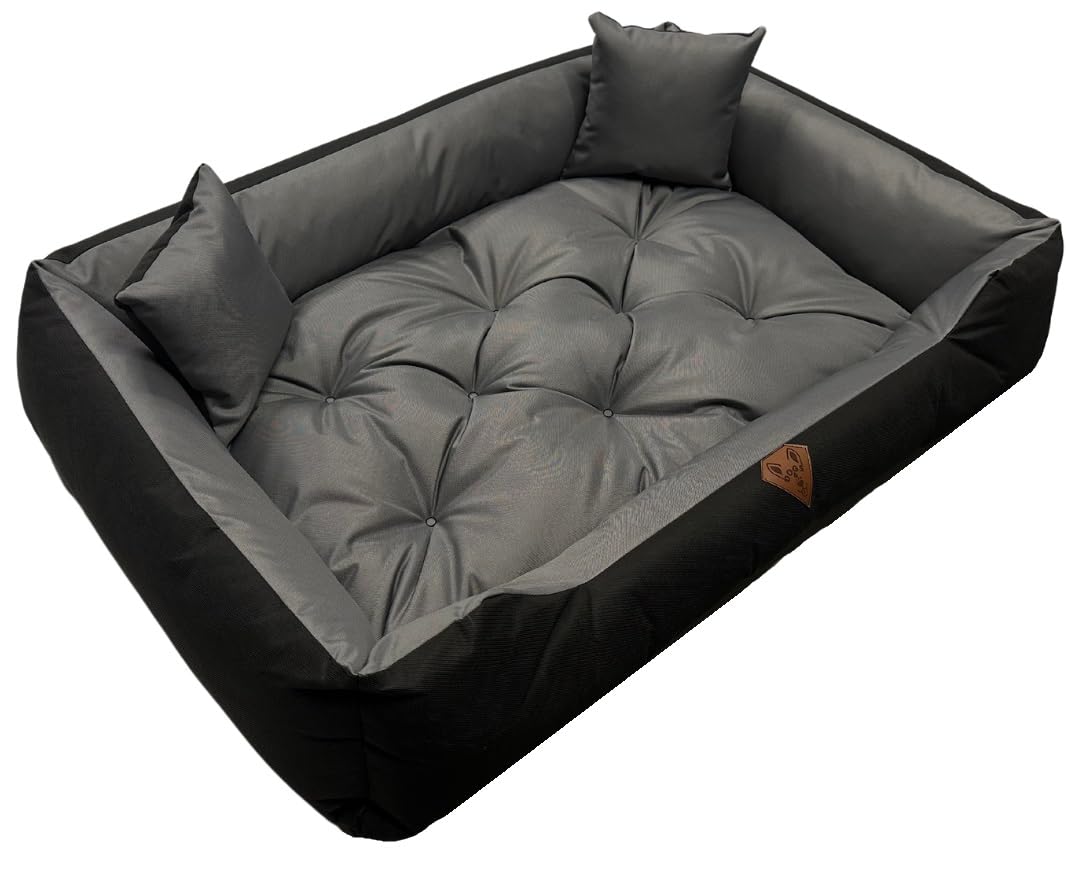 Dogs4Life Hundebett XL 130x105 cm für große Hunde – Waschbares Hundekissen, wasserabweisend, dick gepolstert mit PU-Schaum, Oxford Cordura, Oeko-TEX®, Grau