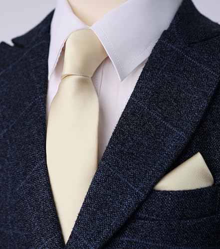 Image of Boy's Solid Tie with Pocket Square Set, Regular Necktie for Children and Kids, Self-Tied