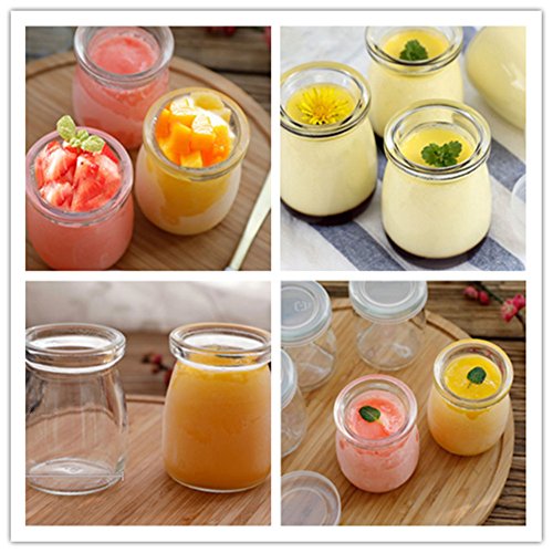 Pots de yaourt en verre robustes et cuillères fleur de qualité - 6