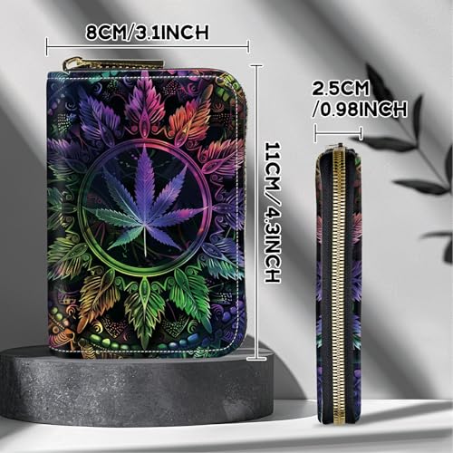 Image of Cute Credit Card Holder with Zipper, Color Weeds RFID-Blocking Card Case Small Wallet for Women Men, Multi-slot Card Organizer Case Travel Accordion Wallet