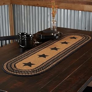 VHC Brands Farmhouse Primitive Jute Black Thanksgiving Table Runner w/ Stenciled Stars 13"x48" VHC Brands Farmhouse Primitive Jute Black Thanksgiving Table Runner w Stenciled Stars 13×48
