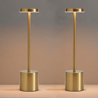 2 Pack LED Cordless Table Lamp, Portable 5000mAh Rechargeable Bedside Lamp, Touch Control Outdoor Table Lamps, 3 Color Dimmable Battery Operated Lamps for Restaurant/ Patio/ Bedroom/ Outdoor - Gold