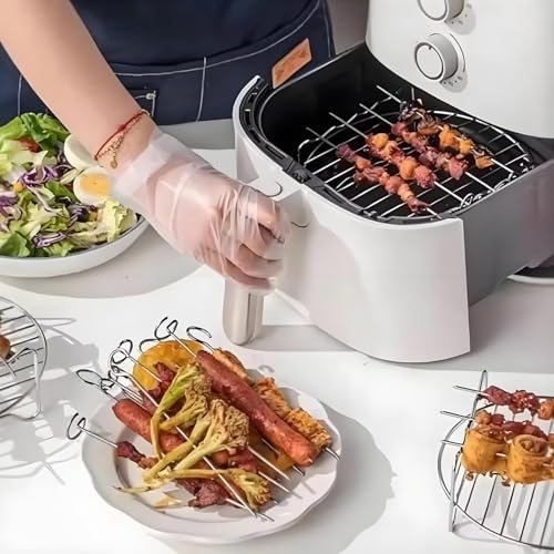 Image of 7-Inch Stainless Steel Grill Rack for Air Fryer, Heat-Resistant Round Air Fryer Rack with 4 Skewers | Universal Air Fryer & Oven Accessories for Grilling, Roasting & Cooking