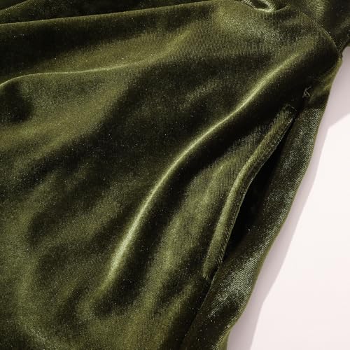 Weixinbuy Toddler Girl Fall Winter Clothes Outfit Baby Girl Velvet Twirl Dress Long Sleeve Pocket Swing Party Dress for Girl Olive-Green — view 6