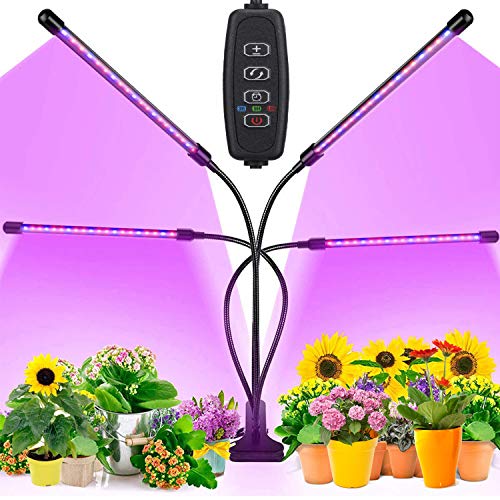 Viilich Pflanzenlampe LED mit 80 LEDs,Wasserdicht Vollspektrum Pflanzenlicht für Zimmerpflanzen mit 4 Köpfen,3/9/12H Timer,10 Lichtstärken,360°Einstellbar Schwanenhals,3 Modi mit Zeitschaltuhr Cover