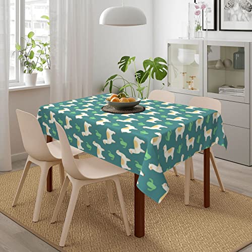 Alpaca Table Cloth Waterproof Rectangle Tablecloth Washable Green Party Table Cover 54X 72 Inch For Celebration Holiday Camping Picnic #TOP3