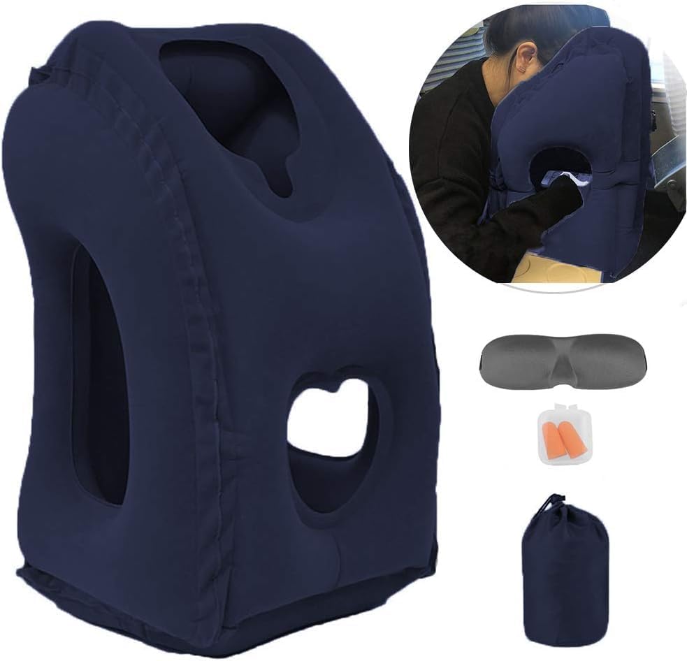 Inflatable Travel Pillow,Airplane Pillow,Used for Airplanes/Cars/Buses/Trains/Office Napping,Comfortably Support Head, Neck and Lumbar,Black
