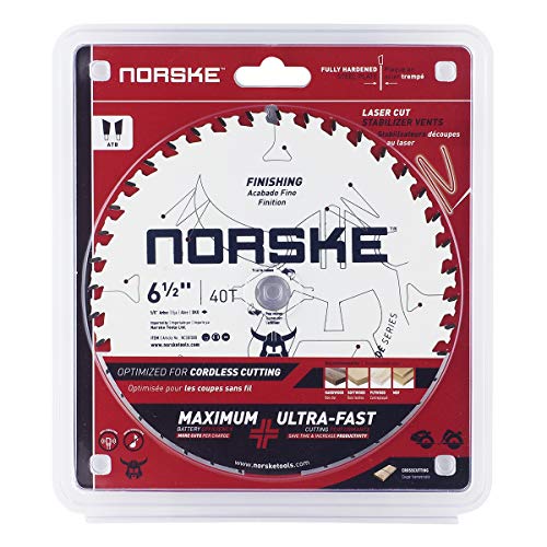 Norske Tools Thin Kerf Ultra Fast Crosscutting Saw Blade With Maximum Battery Efficiency Ncsbt008 6-1/2" X 40T With 5/8" Bore With Dko For Hardwood, Softwood, Plywood And Mdf #TOP1