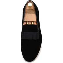 FERUCCI Handmade Men Black Velvet with Black Bow Slippers Loafers