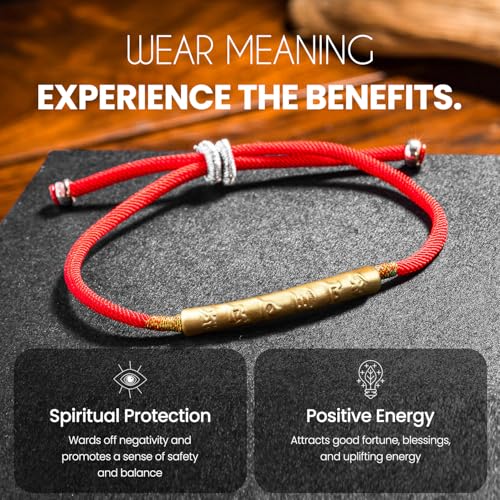 Image of Buddha & Karma Tibetan Red String Bracelet - Handmade Buddhist Lucky Charm for Protection, Good Fortune & Positive Energy - Spiritual Bracelet for Men & Women - Adjustable Bracelets for Daily Wear