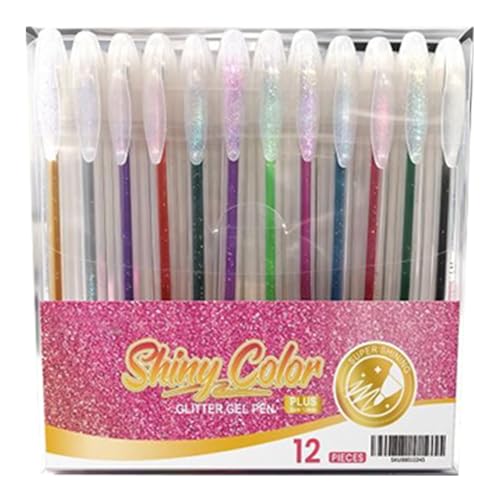 Glitzer-Gelstifte – Kunst-Zeichenmarker, 12 Farben, mittelgroße, lebendige Tinte mit gleichmäßigem Fluss für kreative Projekte, ungiftige Gel-Formel mit Schnelltrocknungsfunktion, Bastelbedarf, Schrei