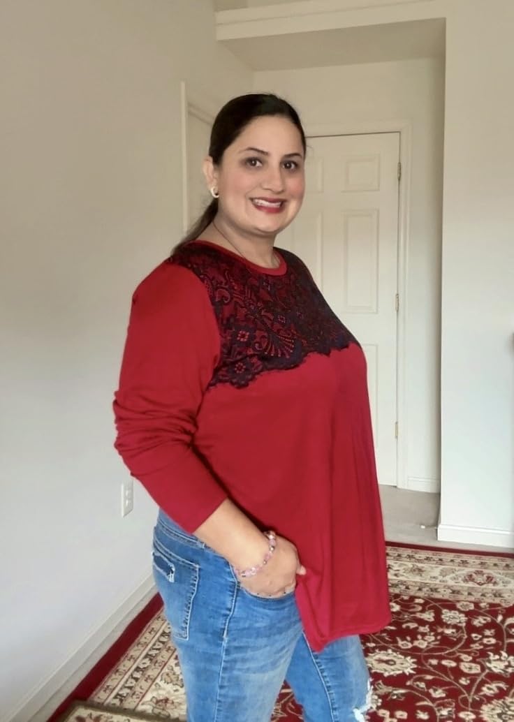 RITERA Plus Size Lace Tops for Women Long Sleeve Crewneck Pullover Fall T-Shirts Tunics Basic Tees T-Shirts XL-5XL - Image 5