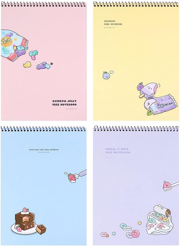 Convenience Store Cute Food Illustration 10 Top Spiral Blank Exercise Notebook Sketchbook Sketch Pad (1PC) (Blue)