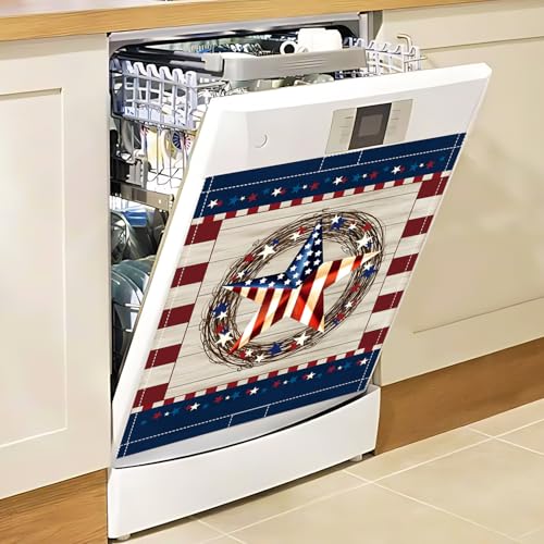 Image of 4th of July Dishwasher Magnet Cover, American USA Flag Patriotic Decor Dishwasher Magnetic Covers 250th Anniversary Summer Dishwasher Magents Covers Refrigerator Sticker Fridge Panel Decal