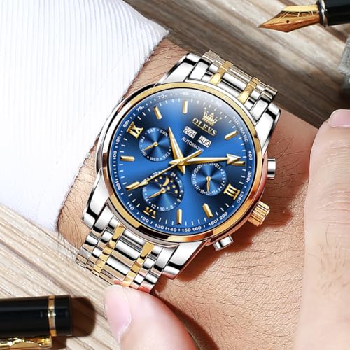 Image of OLEVS Mens Automatic Watches Skeleton Mechanical Self Winding Luxury Fashion Dress Wrist Watch Luminous Waterproof