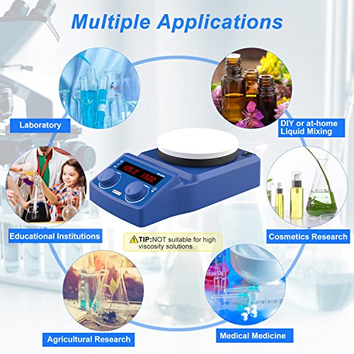 FOUR E'S SCIENTIFIC 5 inch Magnetic Stirrer Hot Plate with Temp Probe Holder Ceramic Coated Lab Stirrers 280°C/ 536°F 100-1500RPM Max 5L Stirring Capacity 110V 600W - Thumbnail 6