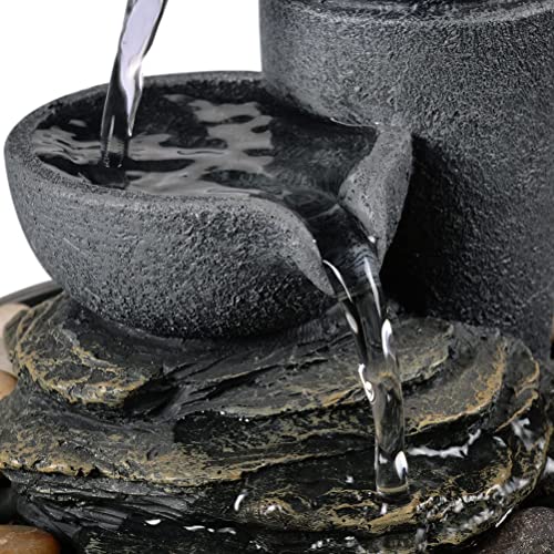 Gossi Tabletop Fountain Indoor Fountain 2-Tiered Water Fountain Meditation Decorative Waterfall Fountain W/Led/Cobblestone/Glass Rolling Ball Soothing Sounds For Office And Home #TOP5
