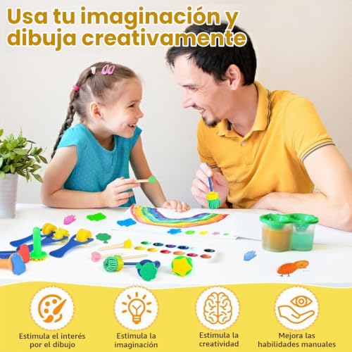 Miniatura 6 de Dwitkul 30 Piezas Esponja De Pintura Kit - Cepillos Y Rodillos Diversos Para Niños, Artesanía Y Bricolaje