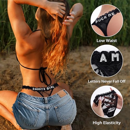 Custom Name Thongs for Women, Personalized Rhinestone Thong Panties, 2-Pack Romantic Underwear Gift, Customized Lingerie for Girlfriend, Anniversary, Valentine’s Day2