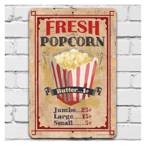 Fresh Popcorn Vintage Movie Theater Metal Sign