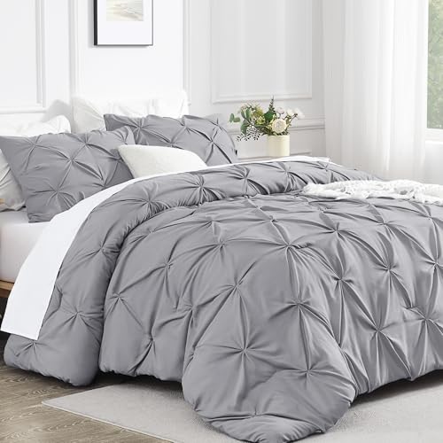 Andency Silver Gray King Size Comforter Set (104x90Inch), 3 Pieces Soft Lightweight Western Modern Pinch Pleat Bedding Comforters, All Season Warm Down Alternative Bed Set for Boys Men Adults
