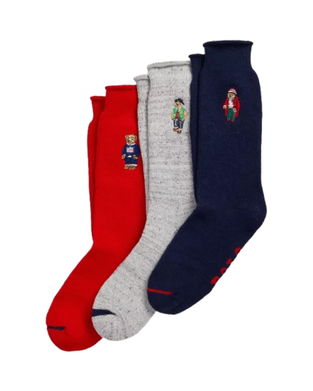 Polo Ralph Lauren Wollsocken mit Stickerei, Rot, Grau und Marineblau, 3er-Pack, Größe 42-46