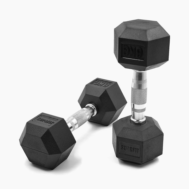 SUPRFIT - Hexagon Kurzhanteln paarweise mit gummiertem Eisenkern - Fitness...