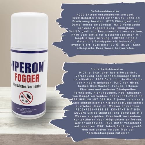 Iperon® 150 ml Fogger Ungeziefer-Vernebler | Sofortwirkung gegen Ungeziefer | Mit Chrysanthemum cinerariaefolium Extrakt, Geraniol & Zitroneneukalyptusöl | Effektive Bekämpfung von Schädlingen